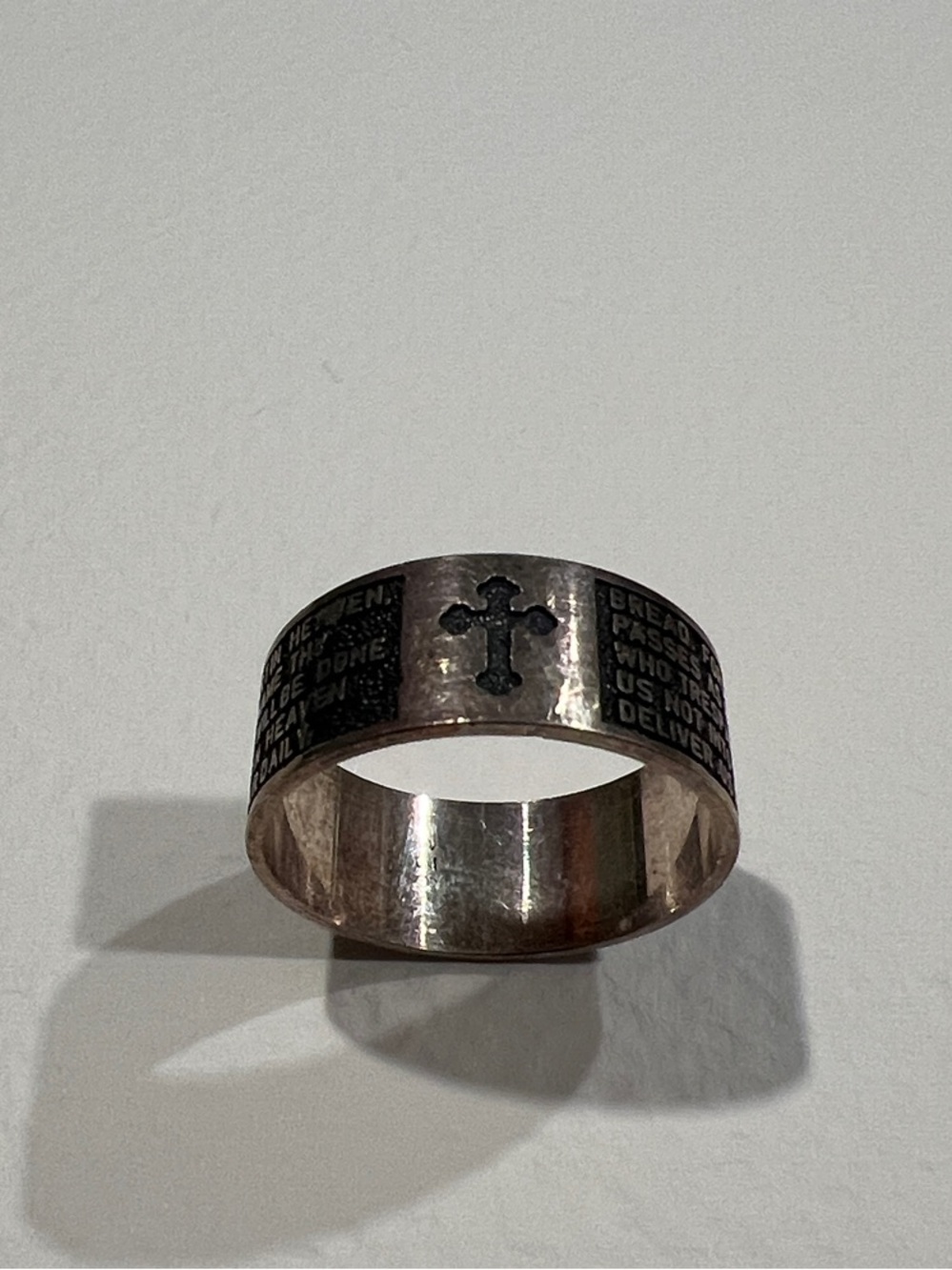 Sterling Silver Prayer Band Ring with Cross